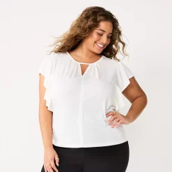 Juniors' Plus Size SO® Flutter Sleeve Keyhole Top -Kohl's store 5576810 Coconut White