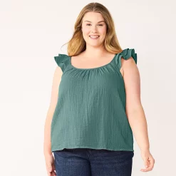 Plus Size Sonoma Goods For Life® Ruffle Tank Top -Kohl's store 5578985 Deep Blue Green
