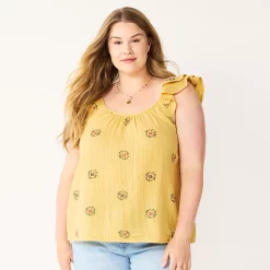 Plus Size Sonoma Goods For Life® Ruffle Tank Top -Kohl's store 5578985 Yellow Flower
