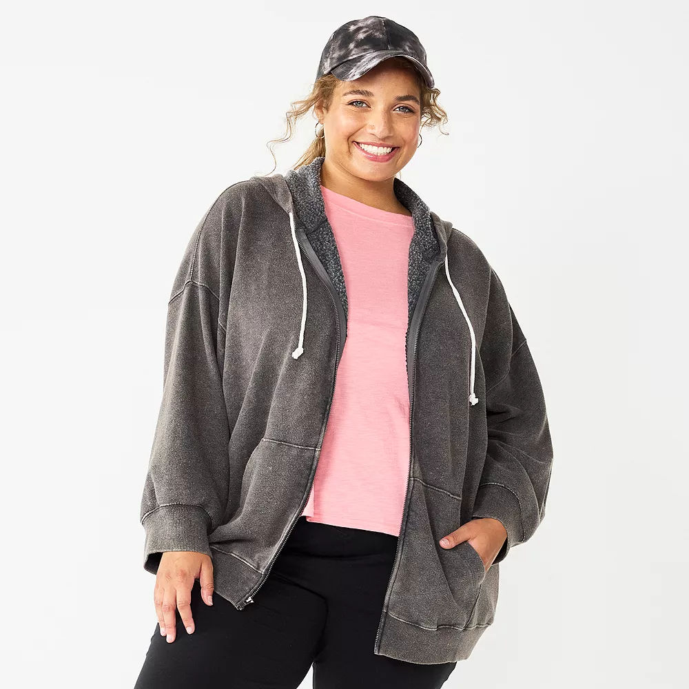 Juniors' Plus Size SO® Solid Oversized Zip-Up Hoodie 2 Juniors' Plus Size SO® Solid Oversized Zip-Up Hoodie - Image 2