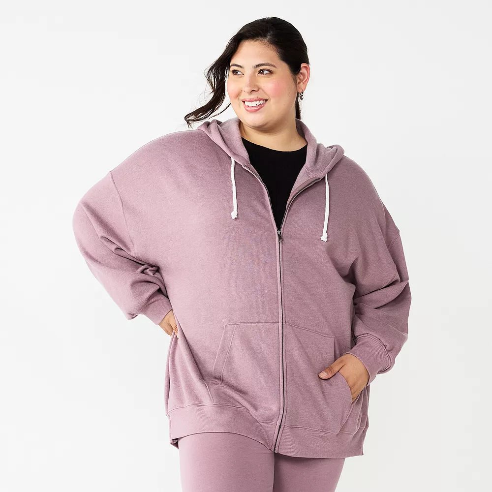 Juniors' Plus Size SO® Solid Oversized Zip-Up Hoodie 1 Juniors' Plus Size SO® Solid Oversized Zip-Up Hoodie