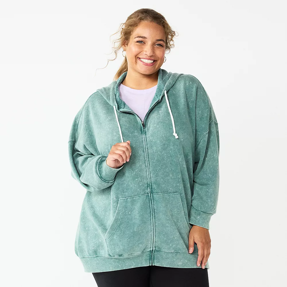 Juniors' Plus Size SO® Solid Oversized Zip-Up Hoodie 5 Juniors' Plus Size SO® Solid Oversized Zip-Up Hoodie - Image 5