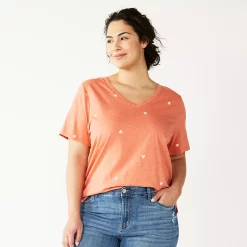 Petite Plus Size Sonoma Goods For Life® Everyday V-Neck Tee -Kohl's store 5581510 Coral Heart