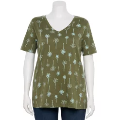 Petite Plus Size Sonoma Goods For Life® Everyday V-Neck Tee -Kohl's store 5581510 Olive Teal Palm Trees