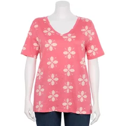 Petite Plus Size Sonoma Goods For Life® Everyday V-Neck Tee -Kohl's store 5581510 Pink Geo Flower
