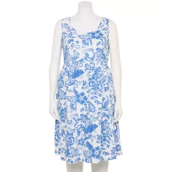 Plus Size Croft & Barrow® Sleeveless Tiered Linen Dress -Kohl's store 5583998 Blue Floral
