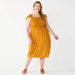Plus Size Sonoma Goods For Life® Smocked Bodice Midi Dress 5 Plus Size Sonoma Goods For Life® Smocked Bodice Midi Dress -Kohl's store 5584078 Gold