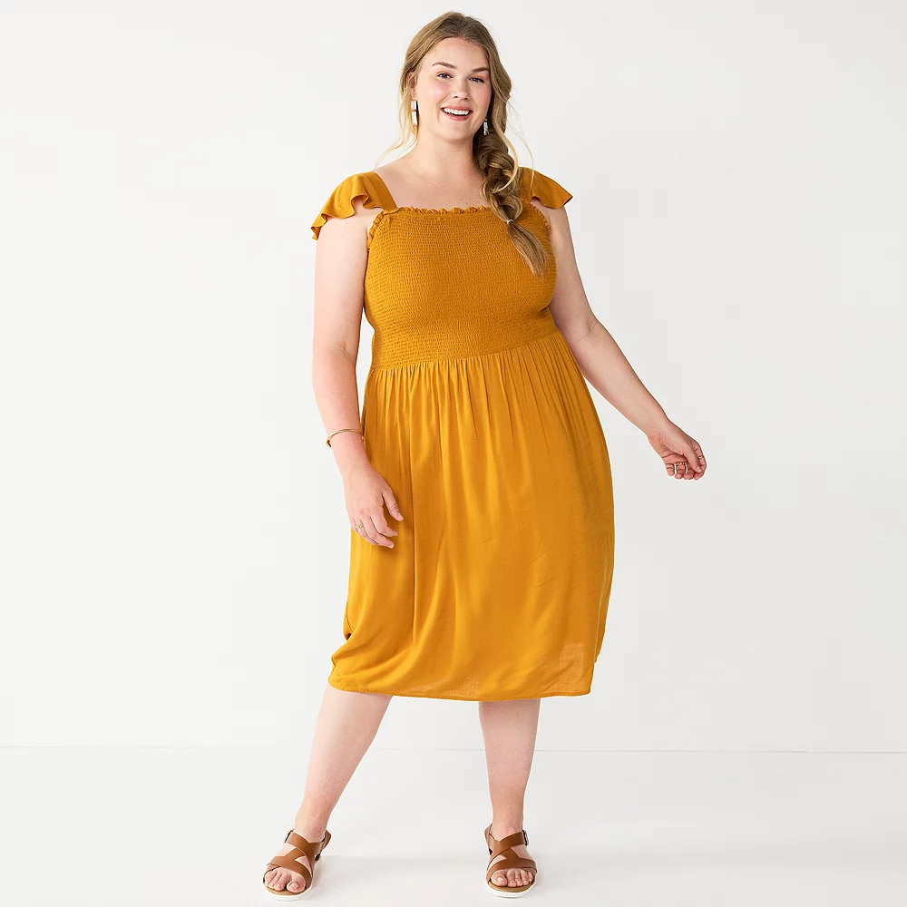 Plus Size Sonoma Goods For Life® Smocked Bodice Midi Dress 3 Plus Size Sonoma Goods For Life® Smocked Bodice Midi Dress - Image 3