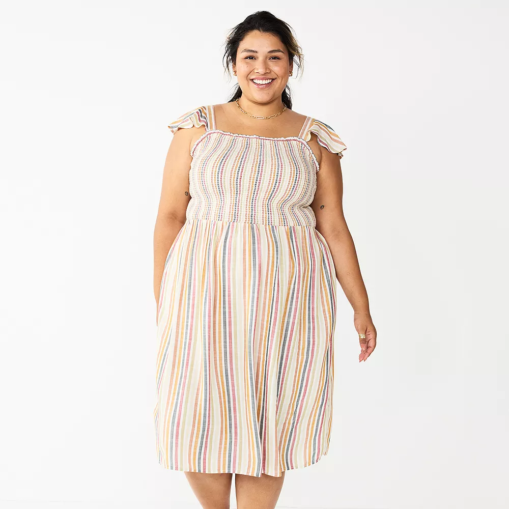 Plus Size Sonoma Goods For Life® Smocked Bodice Midi Dress 1 Plus Size Sonoma Goods For Life® Smocked Bodice Midi Dress