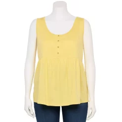 Plus Size Sonoma Goods For Life Button Front Utility Tank -Kohl's store 5584138 Light Yellow