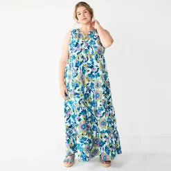Plus Size Sonoma Goods For Life® Tiered Maxi Dress 8 Plus Size Sonoma Goods For Life® Tiered Maxi Dress -Kohl's store 5584786 Blue Floral