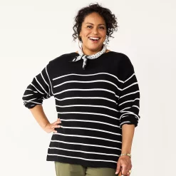 Plus Size Croft & Barrow® Boatneck Pullover Sweater -Kohl's store 5587961 Black Stripe