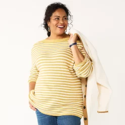Plus Size Croft & Barrow® Boatneck Pullover Sweater -Kohl's store 5587961 Gold Stripe