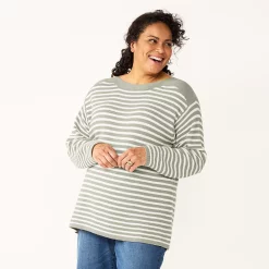 Plus Size Croft & Barrow® Boatneck Pullover Sweater -Kohl's store 5587961 Gray Stripe