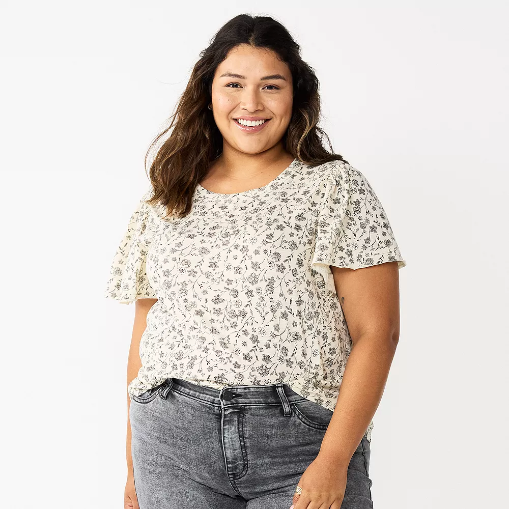 Plus Size Sonoma Goods For Life Seamed Flutter Sleeve Top 5 Plus Size Sonoma Goods For Life Seamed Flutter Sleeve Top - Image 5