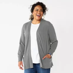 Plus Size Croft & Barrow® Classic Ribbed Open-Front Cardigan -Kohl's store 5588439 Coal Heather