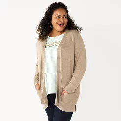Plus Size Croft & Barrow® Classic Ribbed Open-Front Cardigan