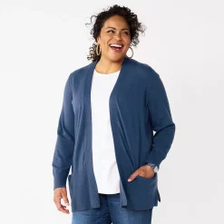 Plus Size Croft & Barrow® Classic Ribbed Open-Front Cardigan -Kohl's store 5588439 Navy Marl