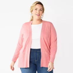 Plus Size Croft & Barrow® Classic Ribbed Open-Front Cardigan -Kohl's store 5588439 Pink