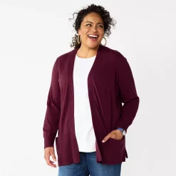 Plus Size Croft & Barrow® Classic Ribbed Open-Front Cardigan -Kohl's store 5588439 Plum