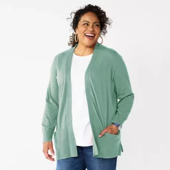 Plus Size Croft & Barrow® Classic Ribbed Open-Front Cardigan -Kohl's store 5588439 Teal