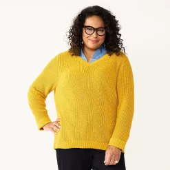 Plus Size Croft & Barrow® Placed Cable Pullover Sweater -Kohl's store 5588807 Gold