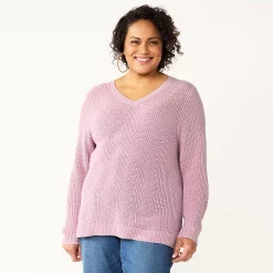 Plus Size Croft & Barrow® Placed Cable Pullover Sweater -Kohl's store 5588807 Lavender