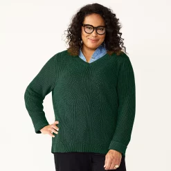 Plus Size Croft & Barrow® Placed Cable Pullover Sweater -Kohl's store 5588807 Pine