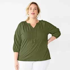 Plus Size Croft & Barrow® Three Quarter Sleeve Peasant Top -Kohl's store 5614026 Olive
