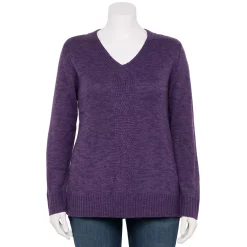 Plus Size Napa Valley V-Neck Marl Cable Front Sweater -Kohl's store 5623414 Shadow Purple Royal