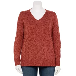 Plus Size Napa Valley V-Neck Marl Cable Front Sweater