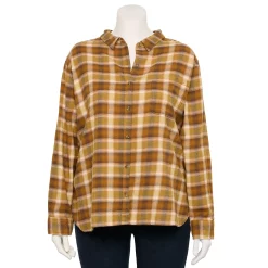 Juniors' SO® Plus Button Down Flannel 7 Juniors' SO® Plus Button Down Flannel -Kohl's store 5646543 Brown Pink Plaid