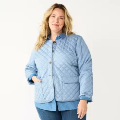 Plus Size Croft & Barrow® Quilted Snap-Front Jacket -Kohl's store 5651201 Blue