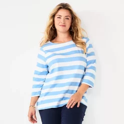 Plus Size Croft & Barrow® Boatneck Tee -Kohl's store 5663153 Blue Block Stripe