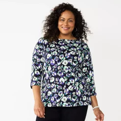 Plus Size Croft & Barrow® Boatneck Tee -Kohl's store 5663153 Blue Floral