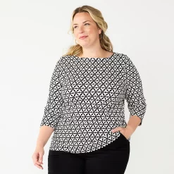 Plus Size Croft & Barrow® Boatneck Tee -Kohl's store 5663153 Cream Black Geo