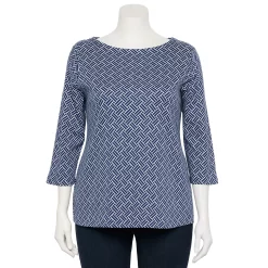 Plus Size Croft & Barrow® Boatneck Tee -Kohl's store 5663153 Navy Basket Weave
