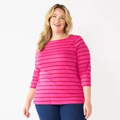 Plus Size Croft & Barrow® Boatneck Tee -Kohl's store 5663153 Pink Red Stripe