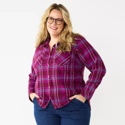 Plus Size Croft & Barrow® The Extra Soft Plaid Flannel Shirt -Kohl's store 5666375 Berry Plaid