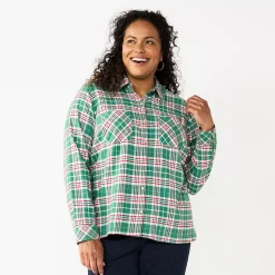 Plus Size Croft & Barrow® The Extra Soft Plaid Flannel Shirt -Kohl's store 5666375 Green Plaid