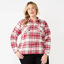 Plus Size Croft & Barrow® The Extra Soft Plaid Flannel Shirt -Kohl's store 5666375 Red Plaid