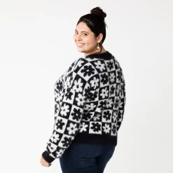 Juniors' Plus Size SO® Fuzzy Cropped Print Sweater -Kohl's store 5666507 ALT