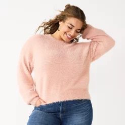 Juniors' Plus Size SO® Fuzzy Cropped Print Sweater -Kohl's store 5666507 Neda Lavender