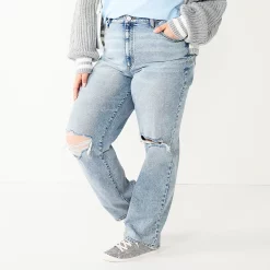 Juniors' Plus Size SO® Super High Rise Baggy Dad Jeans -Kohl's store 5676974 Light Acid