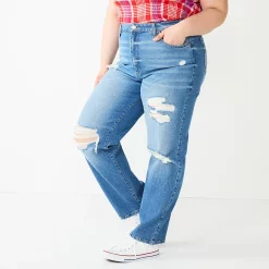 Juniors' Plus Size SO® Super High Rise Baggy Dad Jeans -Kohl's store 5676974 Medium Destruction