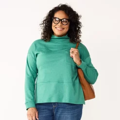 Plus Size Croft & Barrow® Long Sleeve Mockneck Pocket Sweatshirt -Kohl's store 5696662 Fir Green