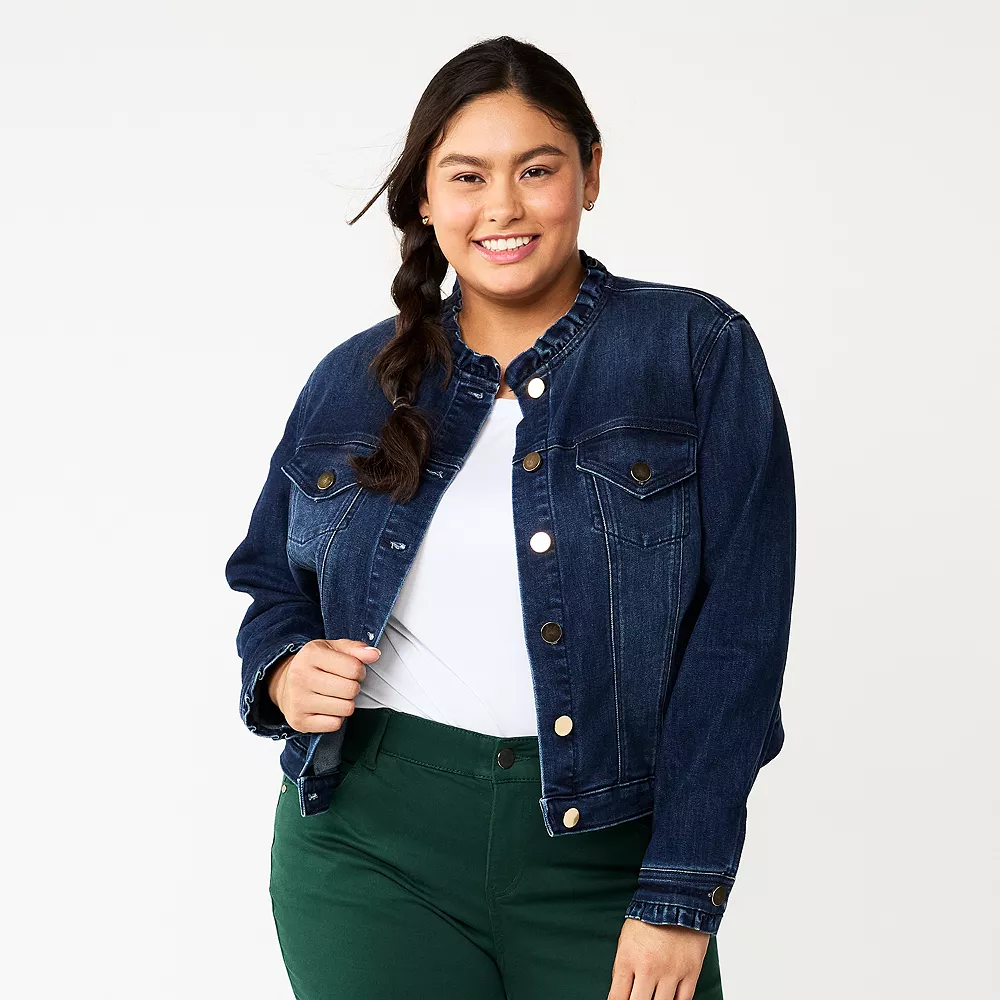 Plus Size DRAPER JAMES RSVP™ Ruffle Trim Denim Jacket 1 Plus Size DRAPER JAMES RSVP™ Ruffle Trim Denim Jacket