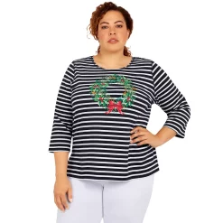 Plus Size Alfred Dunner Classics Wreath Stripe Top