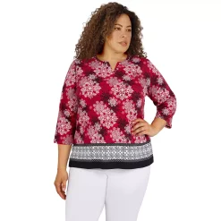 Plus Size Alfred Dunner Classics Snowflake Border Top