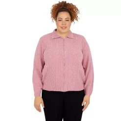 Plus Size Alfred Dunner Classics Zip Chenille Cardigan -Kohl's store 5722183 Blush